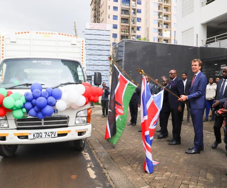 PS  ICT and Digital Economy, Eng. John Tanui and British  Deputy High Commissioner Dr. Ed Barnett flagging off  computers at Highway Height, Nairobi. Photo/Courtesy