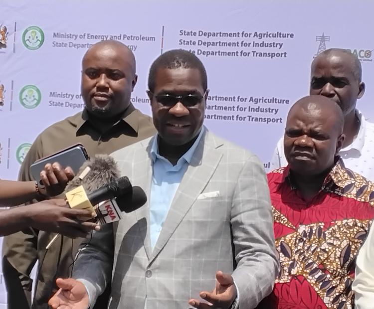 Energy Cabinet Secretary (CS) Opiyo Wandayi addressing the media during the Cogeneration and Bioethanol conference in Kisumu. Photo/Chris Mahandara.