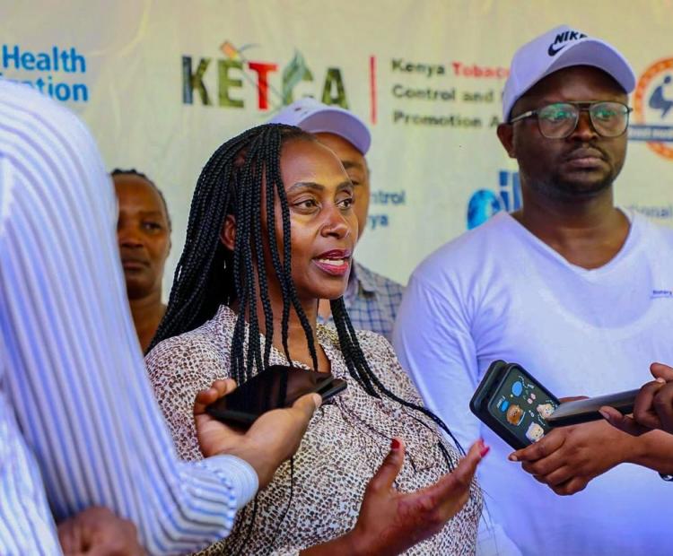 Principal Secretary for Public Health and Professional Standards, Mary Muthoni  speaks to the press.