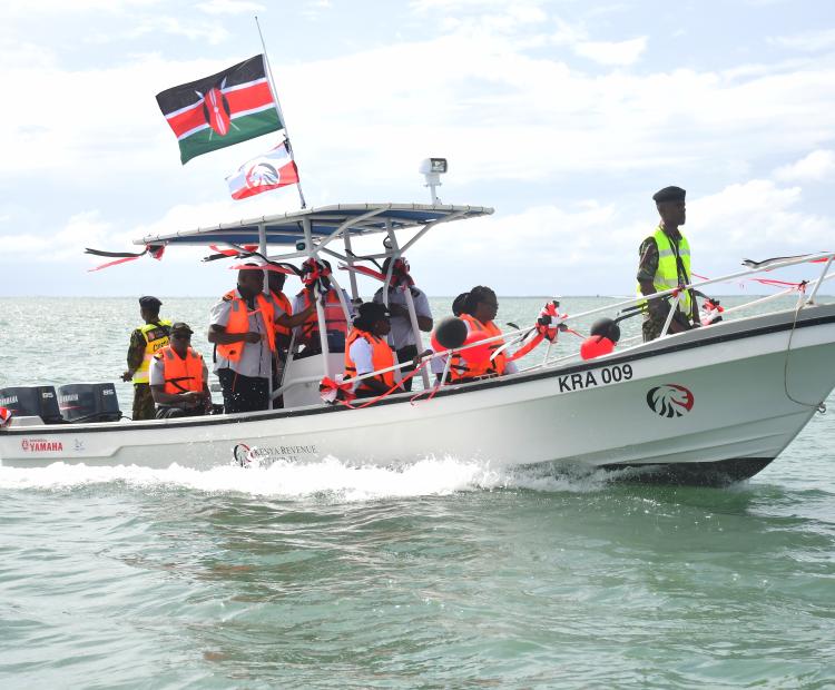  The newly commissioned Kenya Revenue Authority (KRA) patrol boat christened KRA009 during its maiden patrol through the Likoni channel, Mombasa