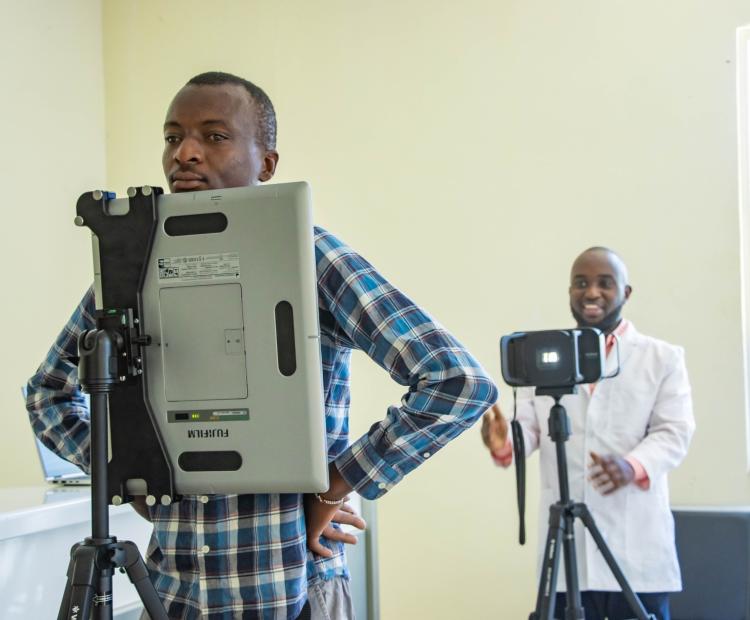One of the residents being screened for TB using digital x-ray.
