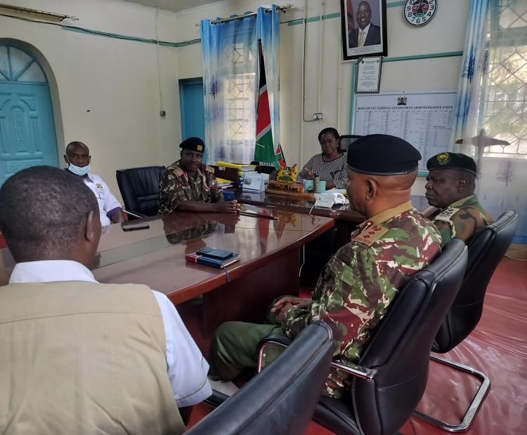 State Department for Gender and Affirmative Action Principal Secretary, Anne Wang'ombe (center) at the Kisii County Commissioner's office in Kisii town, Kisii County.