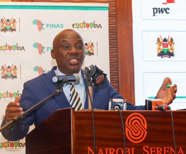 Agriculture PS Dr. Kipronoh Ronoh speaking during the launch of the FINAS 2025 Dialogue Summit in Nairobi. 