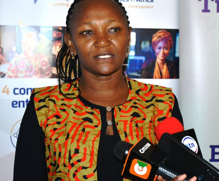 Senior Assistant Director for Manufacturing at the Micro and Small Enterprises Authority (MSEA) Ms. Tabitha Gicheru addressing the press in Naivasha on Friday May 9, 2025 during a sensitization exercise with youth entrepreneurs from Nakuru