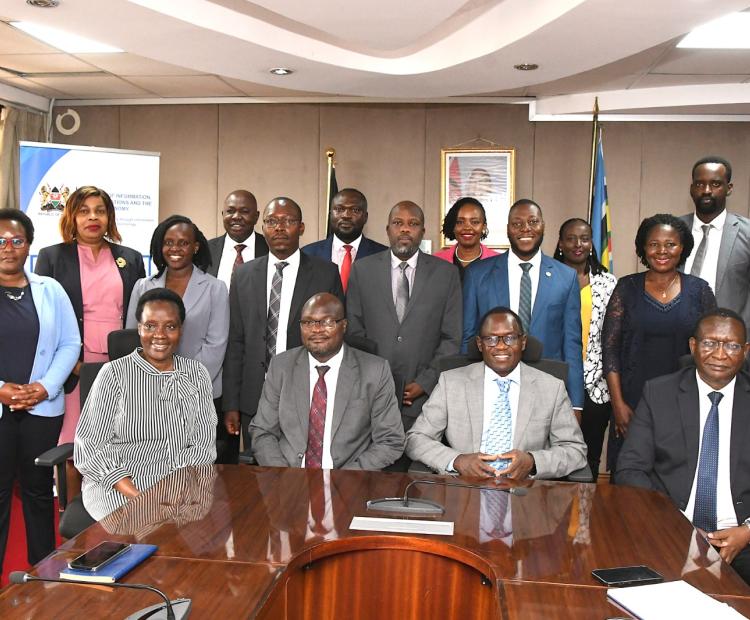tate Department for Broadcasting and Telecommunications (SDBT) Principal Secretary Mr. Stephen Isaboke (seated second right) flanked by SDBT Secretary Administration Mr. Waweru Kimani (right) and Commissioner for ICT Infrastructure Development at the Ministry of ICT & National Guidance in Uganda and Uganda Communications Commission (UCC)  Board Member Eng. Geoffrey Agoi. Photo/ Cheptumo Kibet.