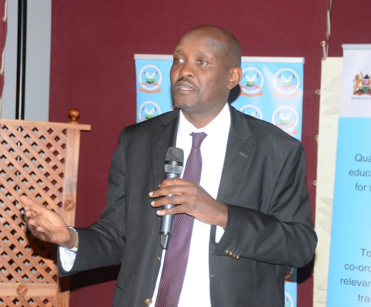 Higher Education Loan Board (HELB) CEO Geoffrey Monari, speaking at the 48th KESSHA Conference at Sheikh Zayed Primary School in Mombasa