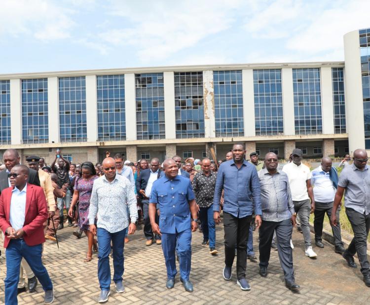 Kakamega Governor Fernandes Barasa together with the Principal Secretary State Department for Medical Services Ouma Oluga and his Defence counterpart Dr. Patrick Mariru, during an inspection of the Kakamega Level 6 Hospital.