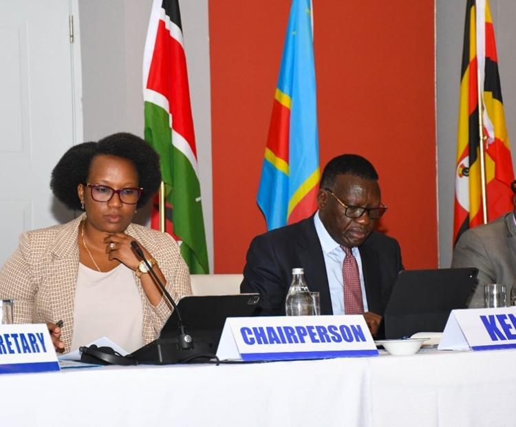From left; Ms. Marie Chantal Nijimbere, Chairperson Northern Corridor Council of Ministers, Mr. Davis Chirchir, Kenya’s Cabinet Secretary for Roads and Transport, Mr. Abolia Taba Mopolo Jean Marie, Secretary General, Ministry of Transport and Ways of Communication, representing the Minister, Democratic Republic of Congo during the 37th Council of Ministers meeting in Nairobi.