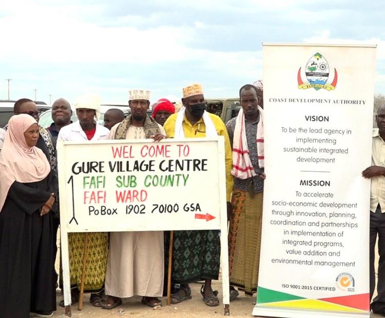 Coast Development Authority team led by Chairman, Mzee Mwinyi, during the handing over of the Gure water pan. PHOTOS BY HANIEL MENGISTU/KNA
