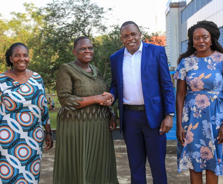 JOOTRH Acting Chief Executive Officer (CEO) Joshua Okise (in clue suit) with officials of the Oncology Nursing Society–Kenya (ONS-K) who paid him a courtesy call at the facility in Kisumu