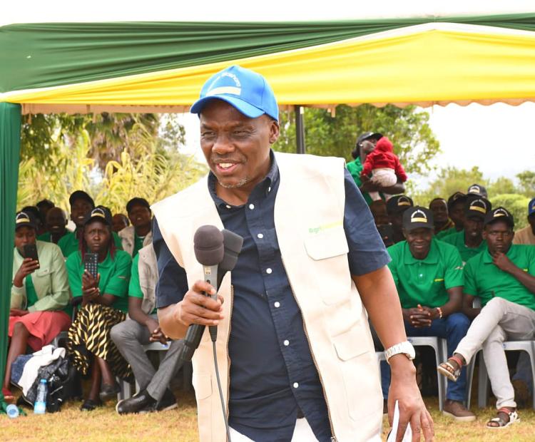 Agriculture PS Dr. Paul Rono speaking during the unveiling of the 140 agripreneurs at the governor’s residence in Kapenguria.