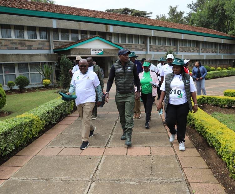 Environment and Climate Change Principal Secretary Engineer Festus Ng’eno (Second right) and Egerton University Vice Chancellor, Prof. Isaac Kibwage (left), during the launch of the Mau Cross Country.