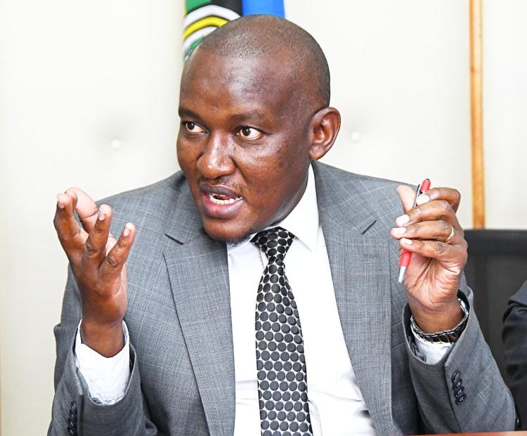 Principal Secretary for the State Department for Irrigation, CPA Ephantus Kimotho addresses Heads of Departments at Maji House, Nairobi.